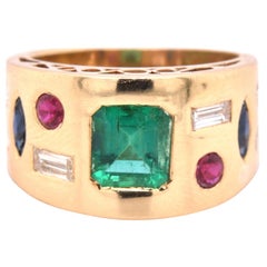 18 Karat Yellow Gold Emerald, Diamond, Ruby, and Sapphire Cigar Band