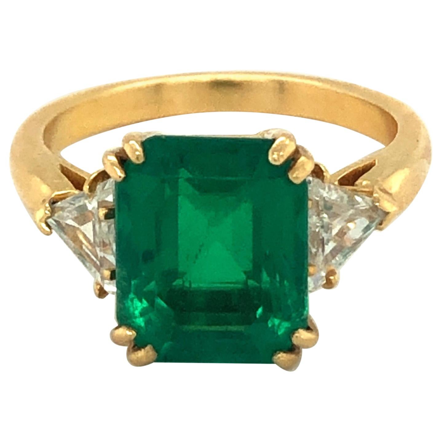 18 Karat Yellow Gold Emerald Diamond Three Stone Ring by Boucheron