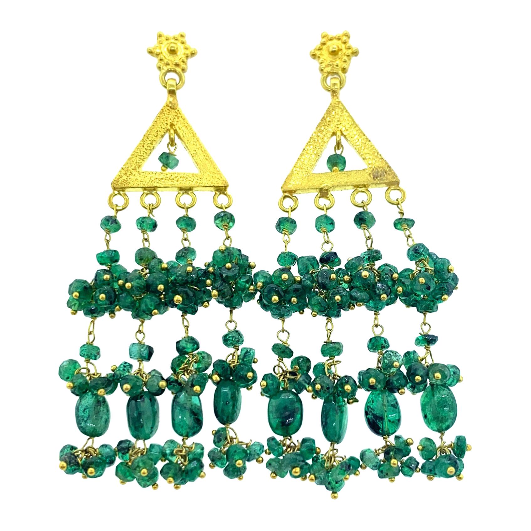 18 Karat Yellow Gold Emerald Earrings For Sale