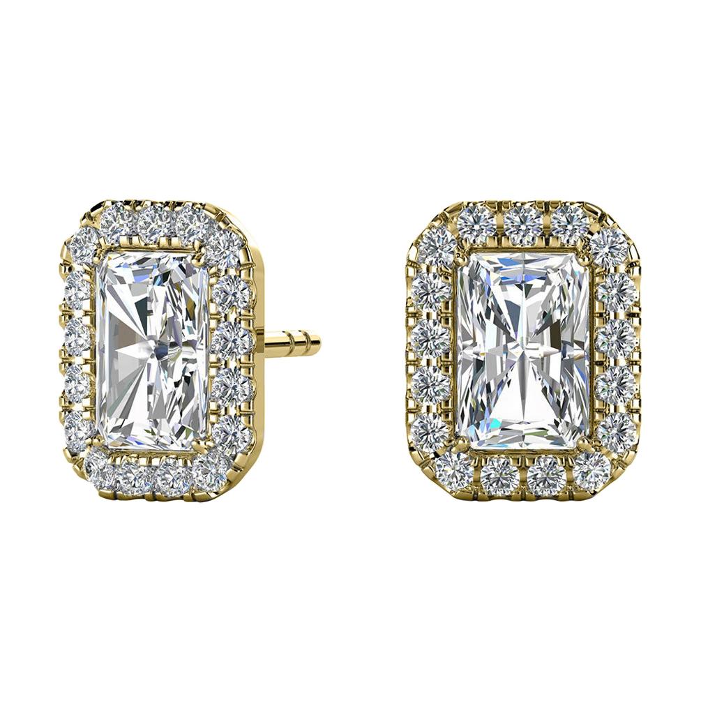 18 Karat Yellow Gold Emerald Halo Diamond Earrings '1 1/2 Carat'