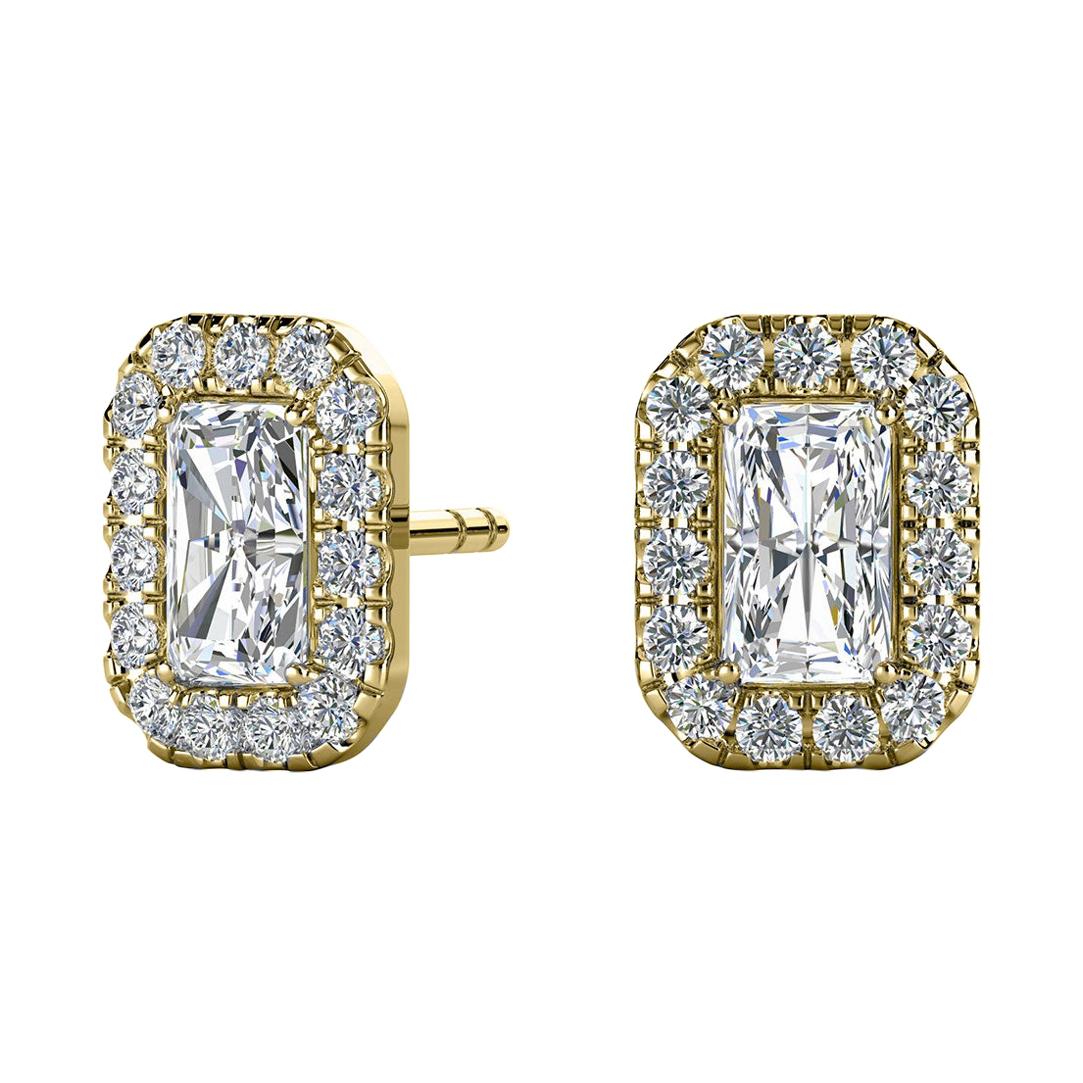 18 Karat Yellow Gold Emerald Halo Diamond Earrings '1 Carat' For Sale