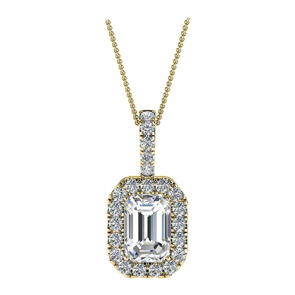 18 Karat Yellow Gold Emerald Halo Diamond Pendant '1/2 Carat' For Sale