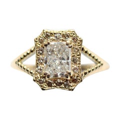 18 Karat Gelbgold Smaragd Halo Diamant-Ring