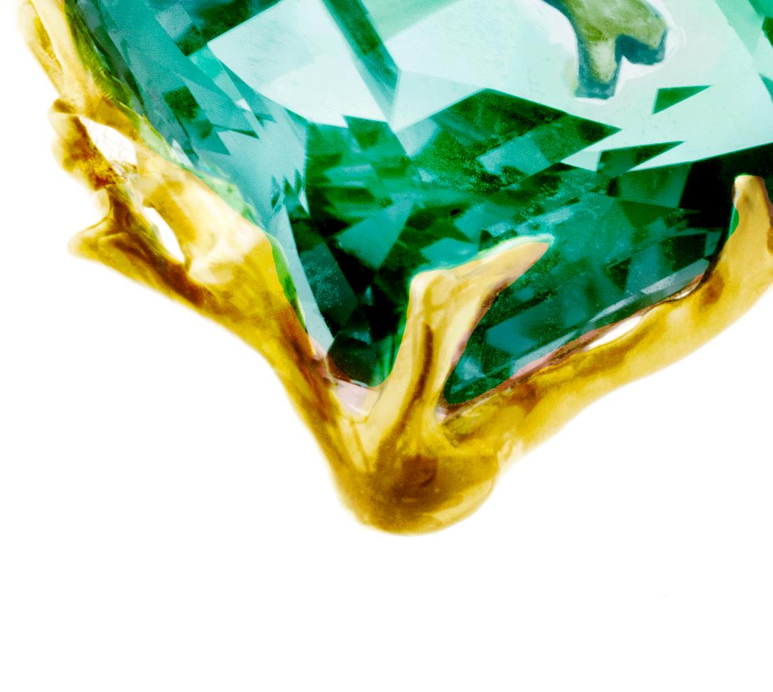 Eighteen Karat Yellow Gold Emerald Ring by Artist For Sale 5