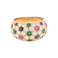 emerald pave ring 18 Karat Yellow Gold Emerald, Ruby, Sapphire, and Diamond Pave Ring