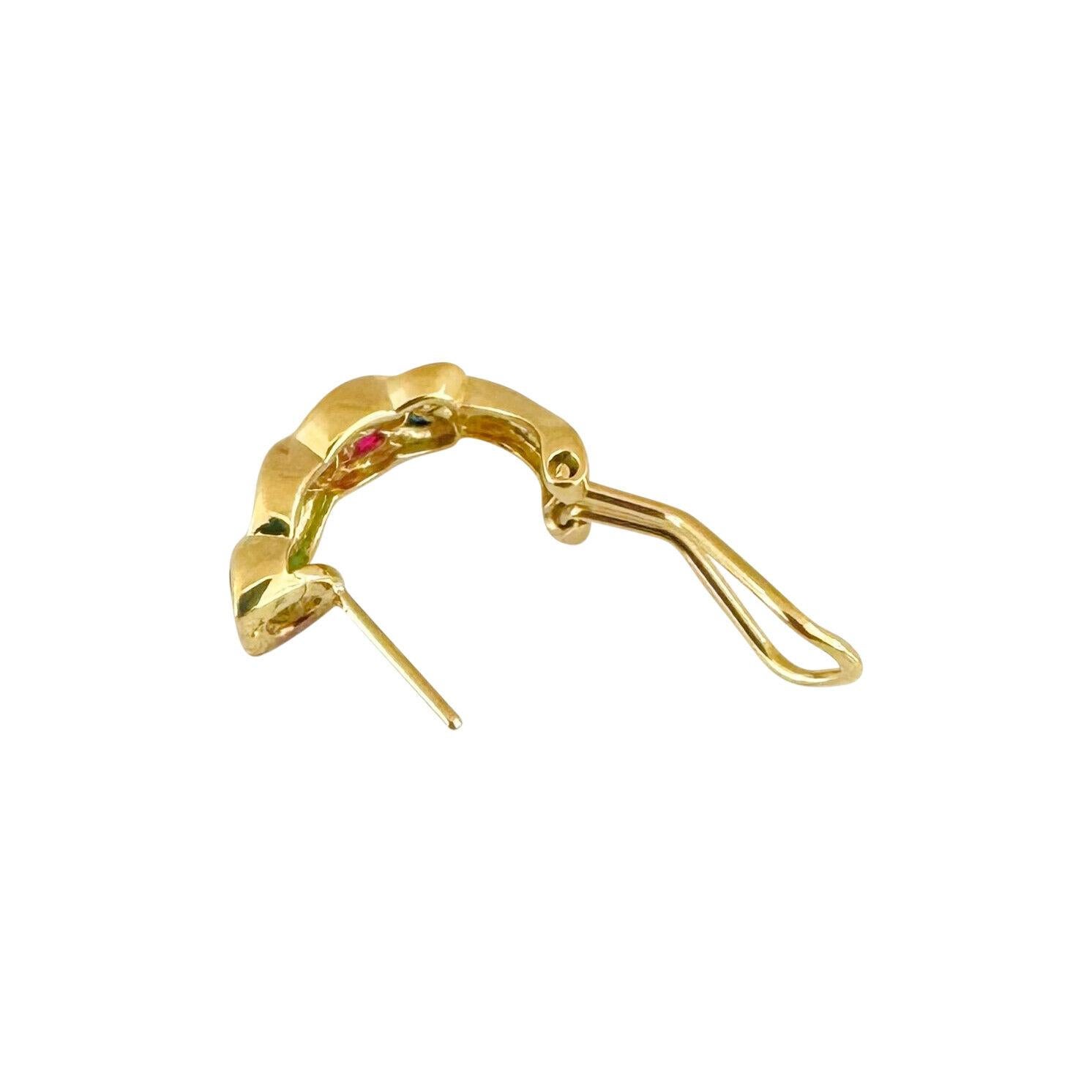 Boucles d'oreilles Huggie tressées en or jaune 18 carats, émeraude, saphir et rubis Unisexe 
