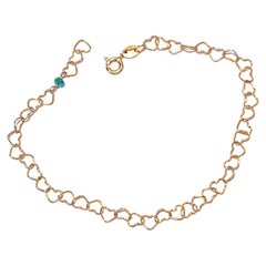 18 Karat Yellow Gold Emerald Slightly Hammered "Little Hearts" Chain Bracelet