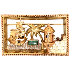 18 Karat Yellow Gold Emerald Tropical Harbor Brooch