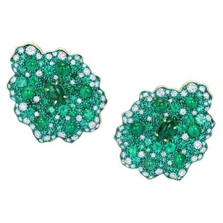 18 Karat Yellow Gold, Emeralds and Diamonds Small Earrings