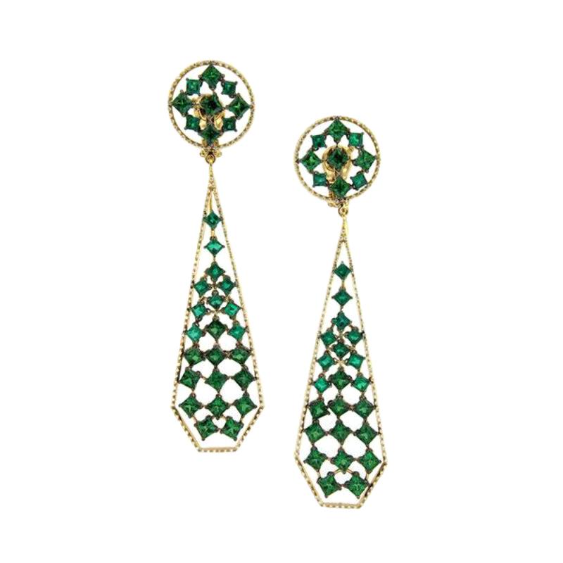 18 Karat Yellow Gold Emeralds Tsavorites Earrings Aenea Jewellery For Sale