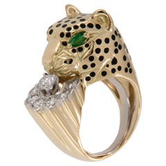 Bague panthère Emis Beros en or jaune 18 carats, diamants 0,85 carattw et émeraudes