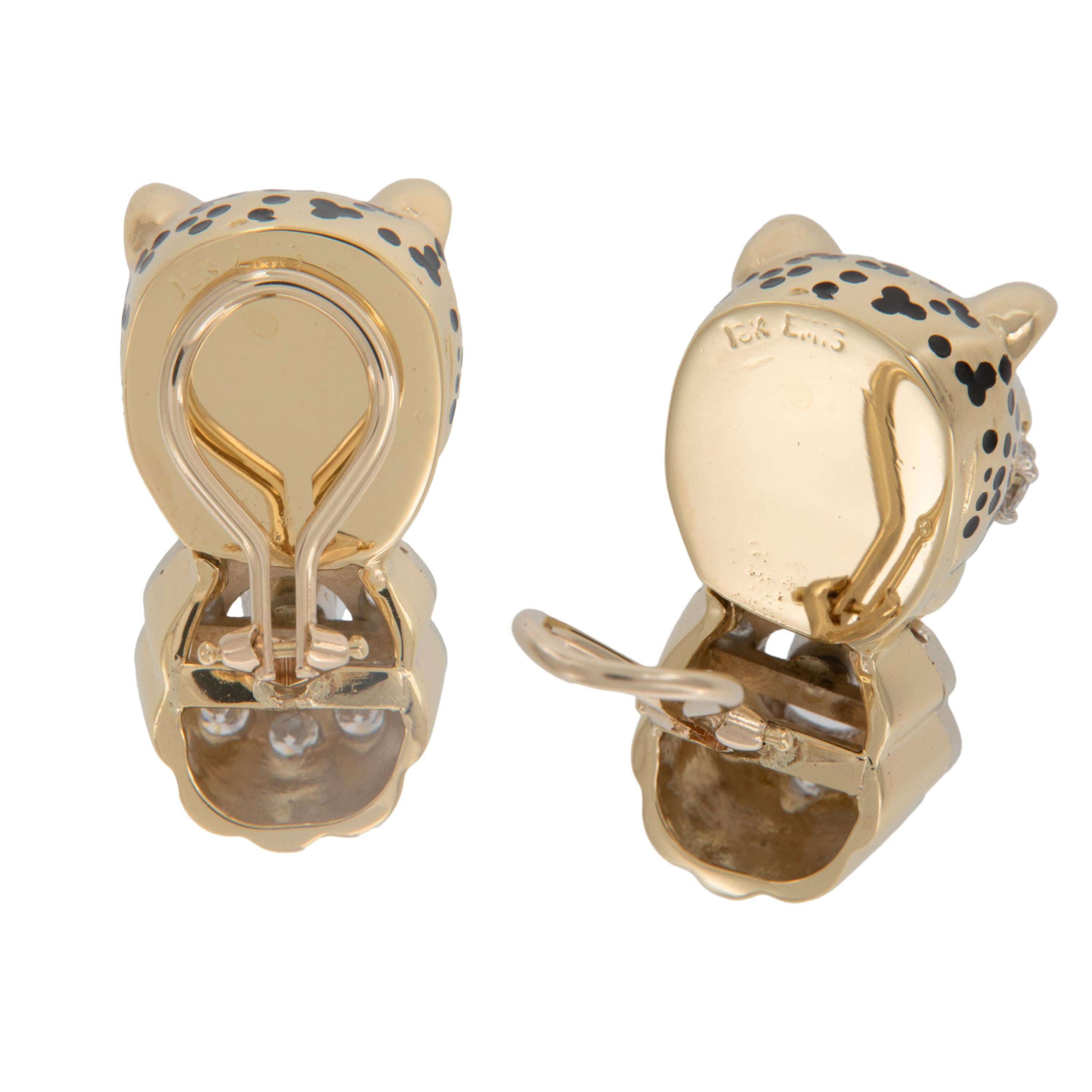 18 Karat Gelbgold Emis Beros Panther 1,95 Gesamtkaratgewicht Diamant-Ohrringe (Rundschliff) im Angebot