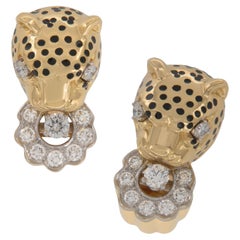 18 Karat Gelbgold Emis Beros Panther 1,95 Gesamtkaratgewicht Diamant-Ohrringe