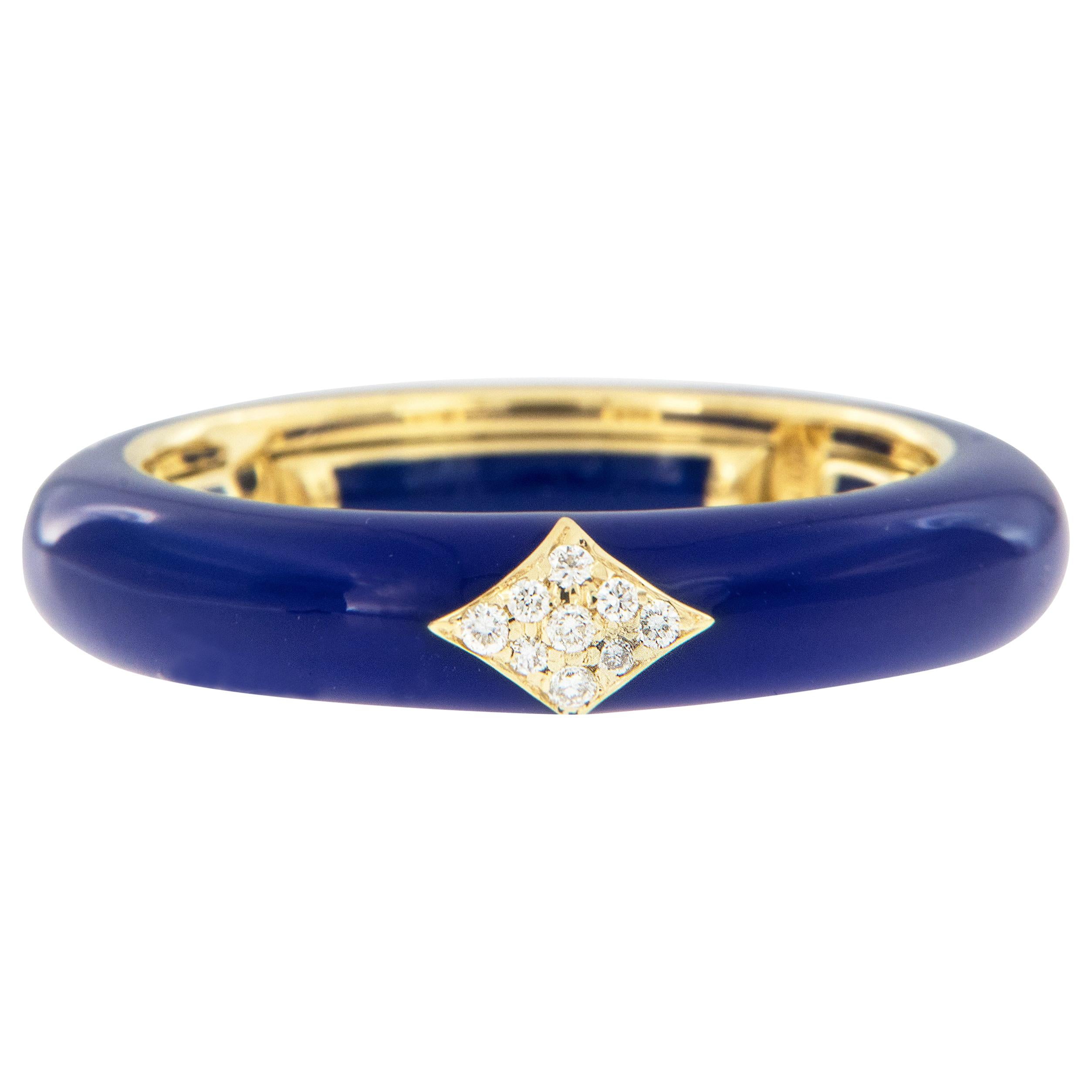 18 Karat Yellow Gold Enamel and Diamond Adjustable Ring Made in Italy