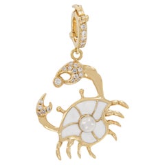 Retro 18 Karat Yellow Gold Enamel and Diamond Cancer Horoscope Crab Pendant Charm