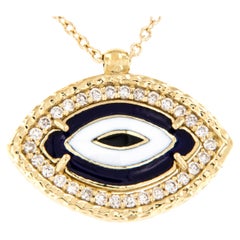 18 Karat Yellow Gold Enamel and Diamond Evil Eye Necklace