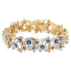 18 Karat Yellow Gold Enamel and Ruby Flower Bracelet