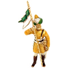 18 Karat Yellow Gold Enamel Soldier Brooch