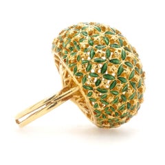 18 Karat Yellow Gold Enameled Giant Flower Dome Ring