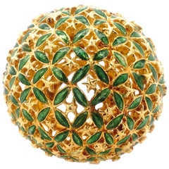 18 Karat Yellow Gold Enameled Giant Flower Dome Ring