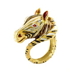 18 Karat Yellow Gold Enameled Zebra Estate Ring