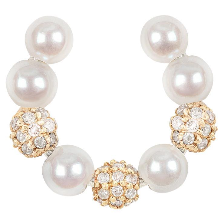 18-Karat Yellow Gold Encrusted Diamonds Ear Cuff with AAA Akoya Pearls For Sale