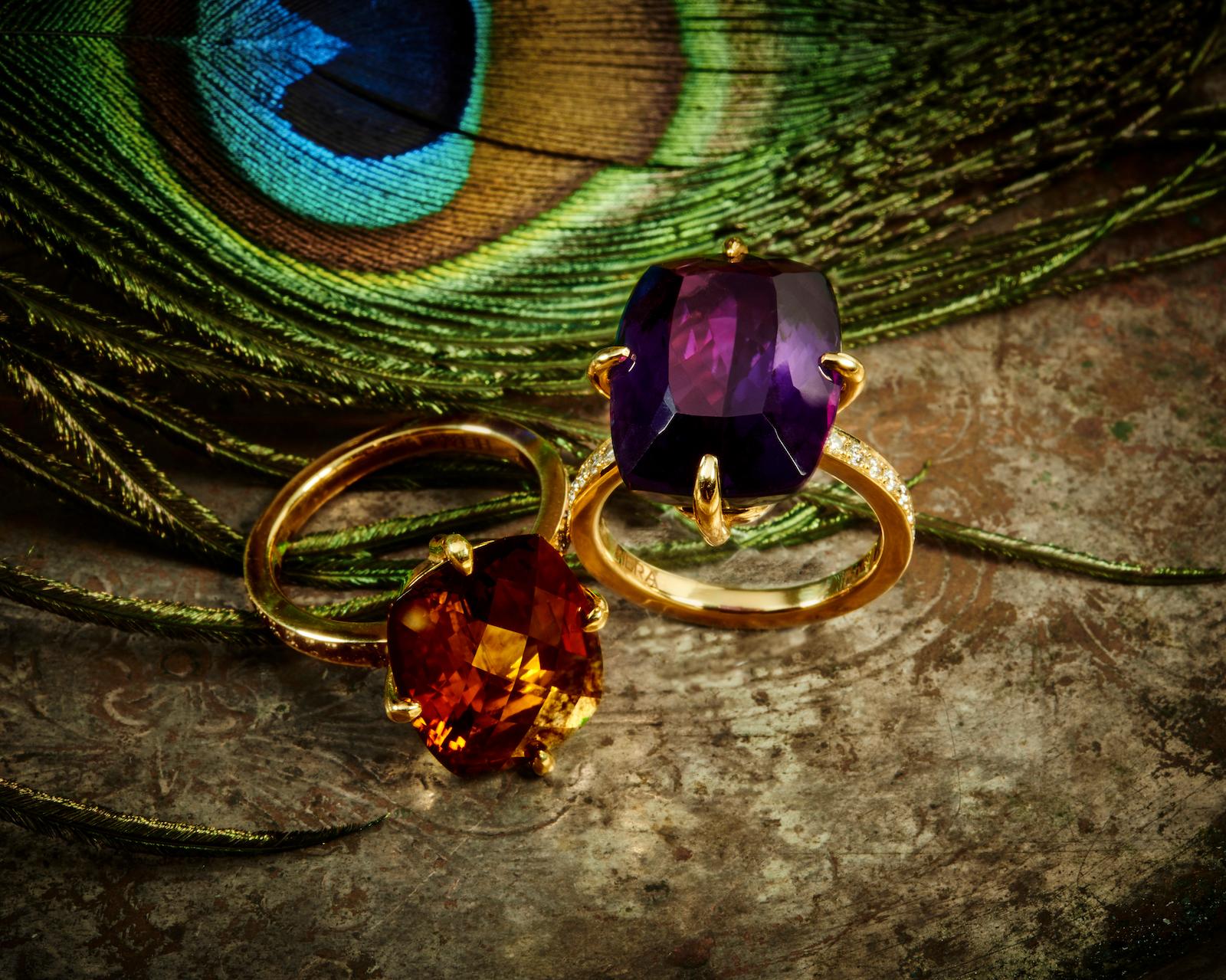 Verlobungsring aus 18 Karat Gelbgold mit Amethyst und Diamanten, auf Bestellung gefertigt im Zustand „Neu“ im Angebot in Paris, FR
