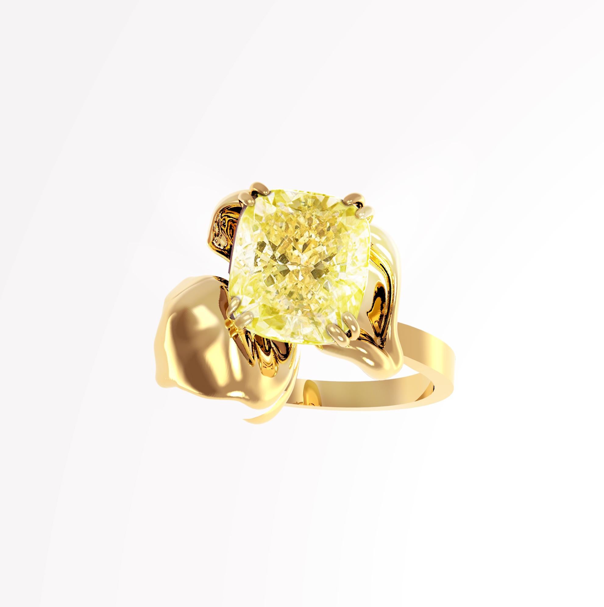 Bague de fiançailles en or jaune 18 carats avec diamant jaune clair fantaisie d'un carat en vente 2