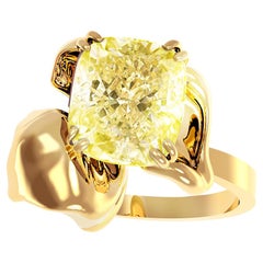 Bague de fiançailles en or jaune 18 carats avec diamant taille coussin jaune d'un carat