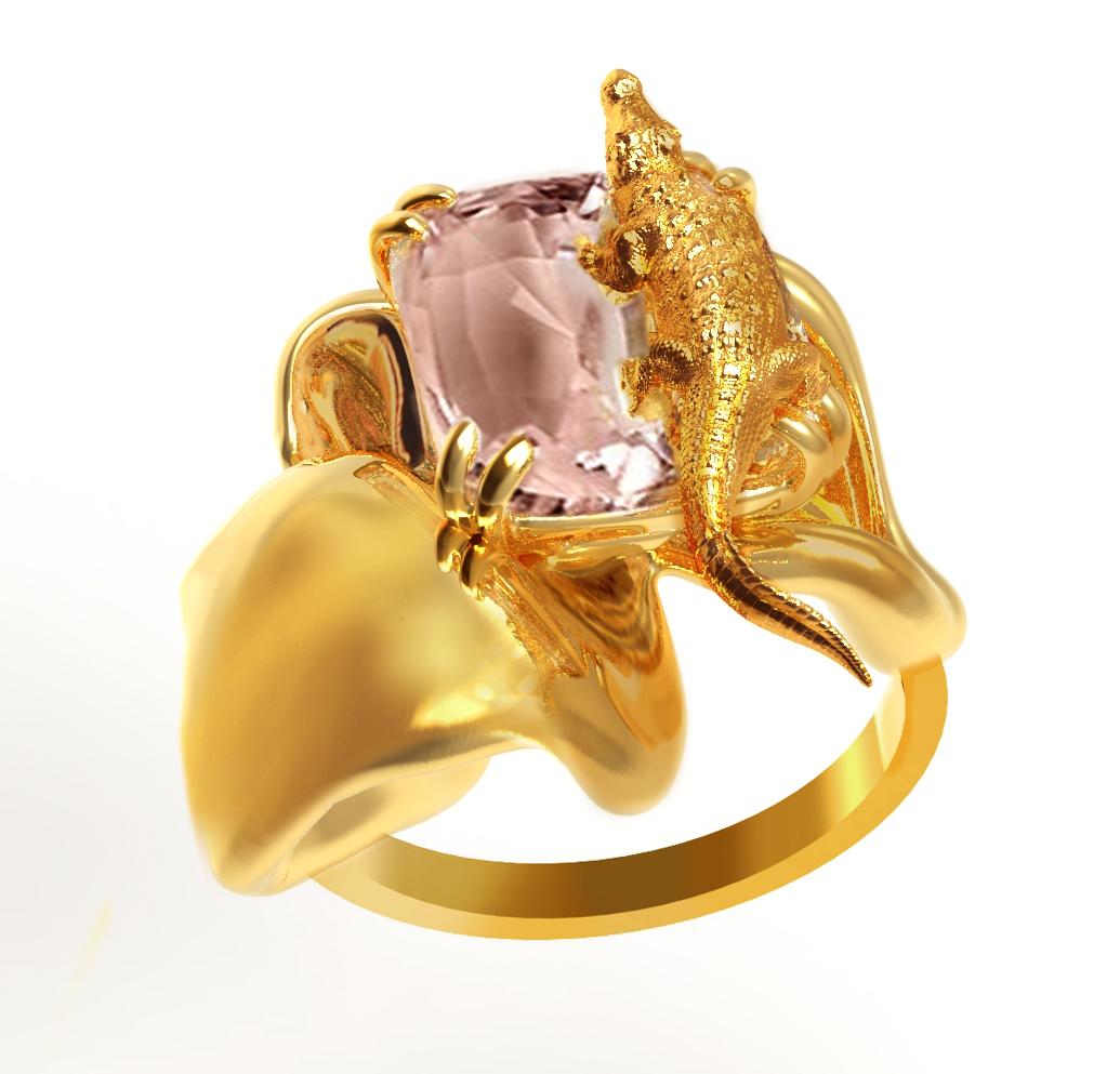 This contemporary Eden engagement ring is made of 18 karat yellow gold and features a stunning natural GIL certified orange-pink padparadscha sapphire, cushion, 7x6.5 mm, untreated and unheated, weighing 1.13 carats. The flower size measures 2 cm.