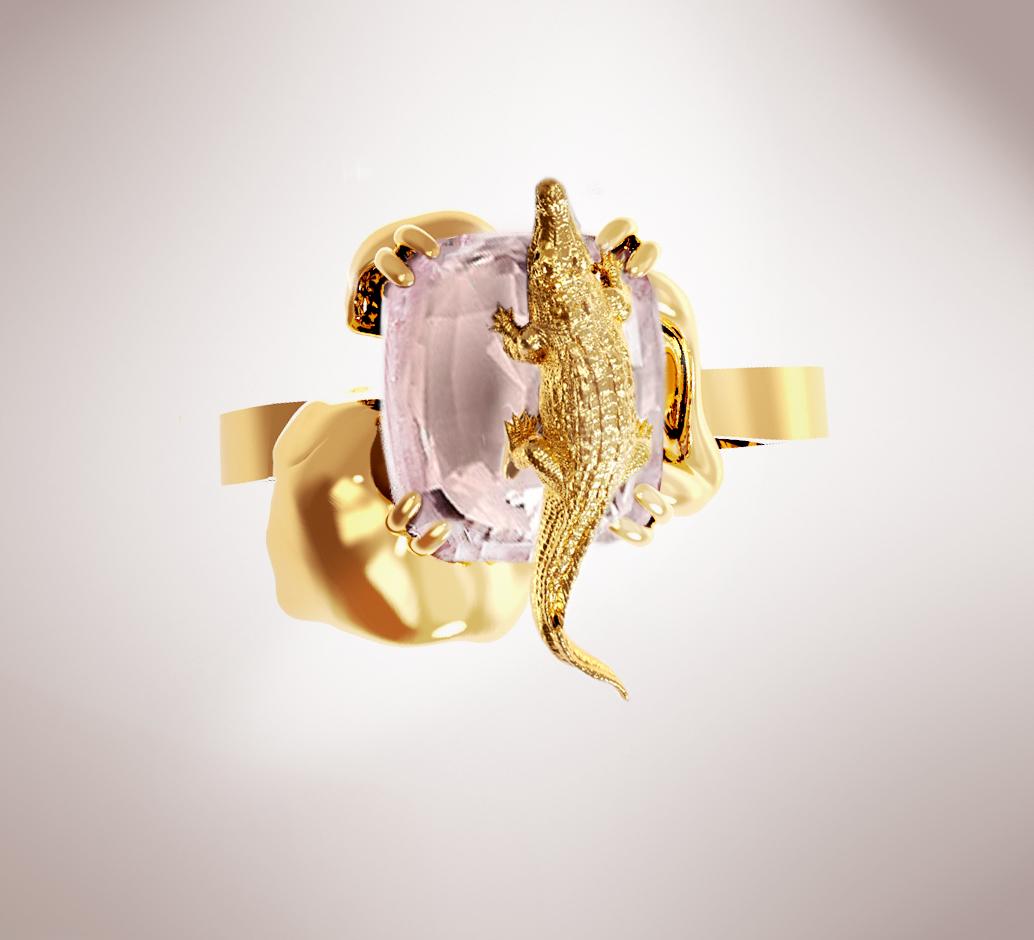 Contemporary Eighteen Karat Yellow Gold Engagement Ring with Pink Tourmaline For Sale
