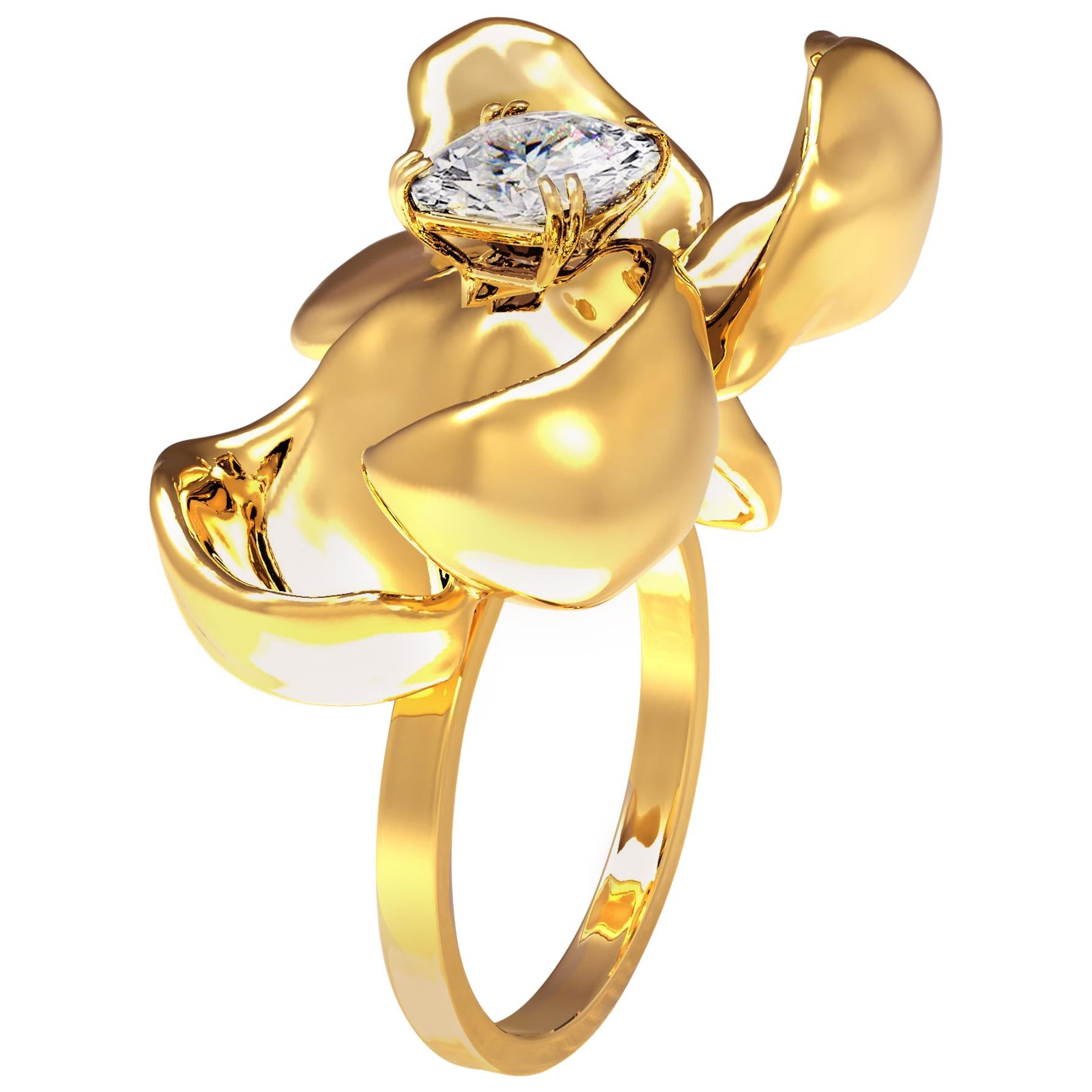 Bague de fiançailles en or jaune 18 carats avec diamant de 1 carat