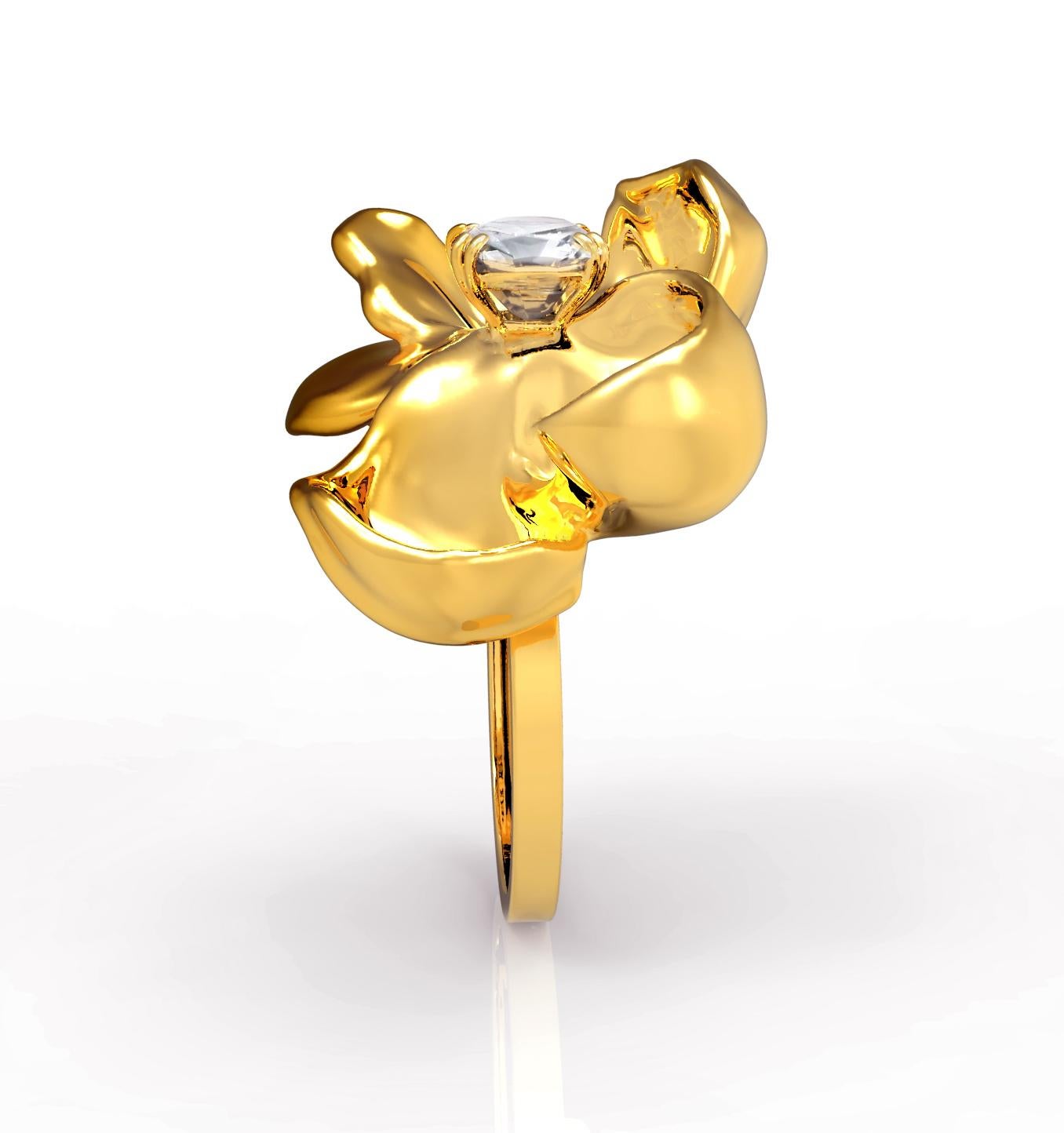 Artist 18 Karat Yellow Gold Engagement Ring with 1 Carat Diamond For Sale