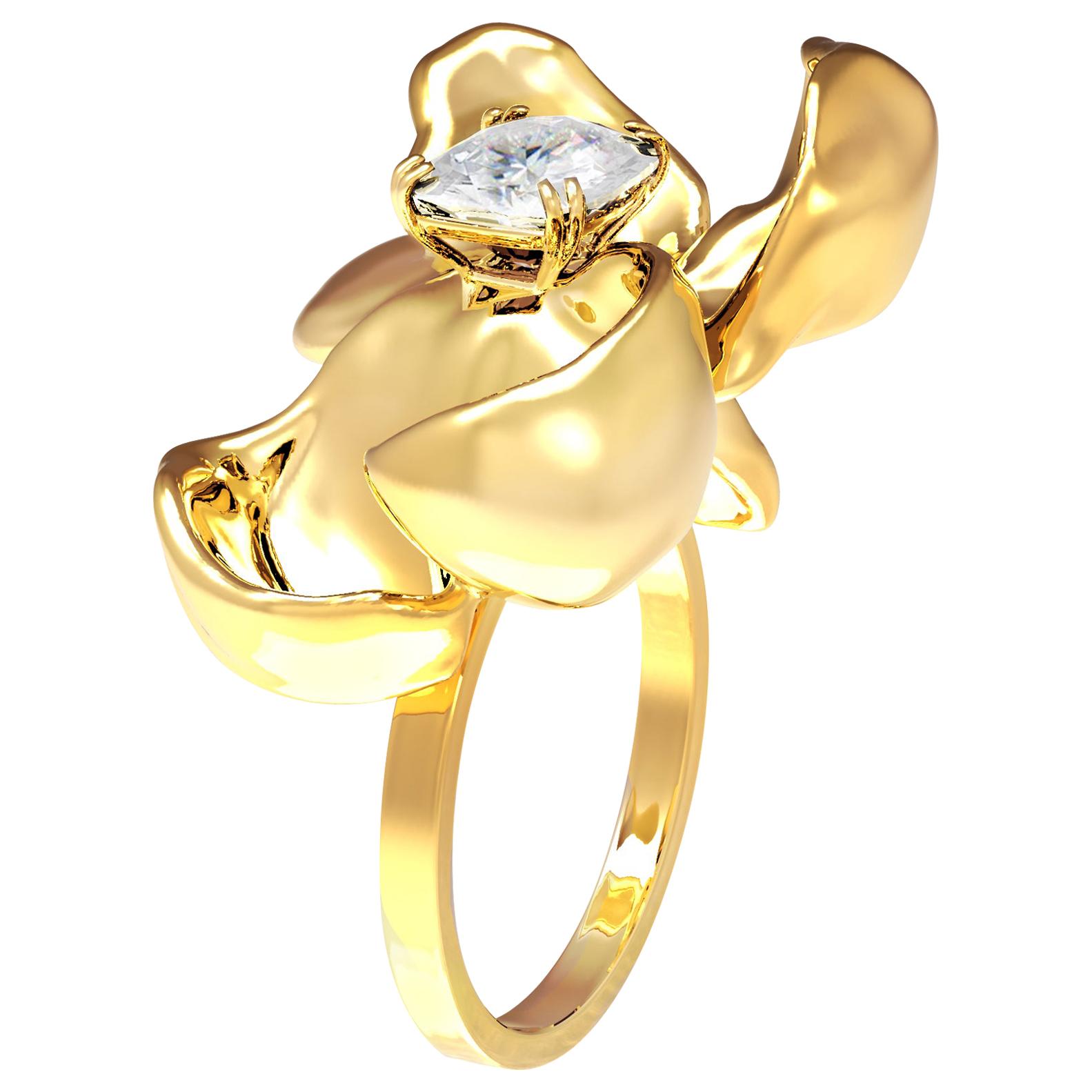 achtzehn Karat Gelbgold Verlobungsring mit zwei Karat Diamanten im Kissenschliff