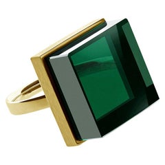 18 Karat Yellow Gold Engagement Ring with Green Quartz, Featured in Vogue