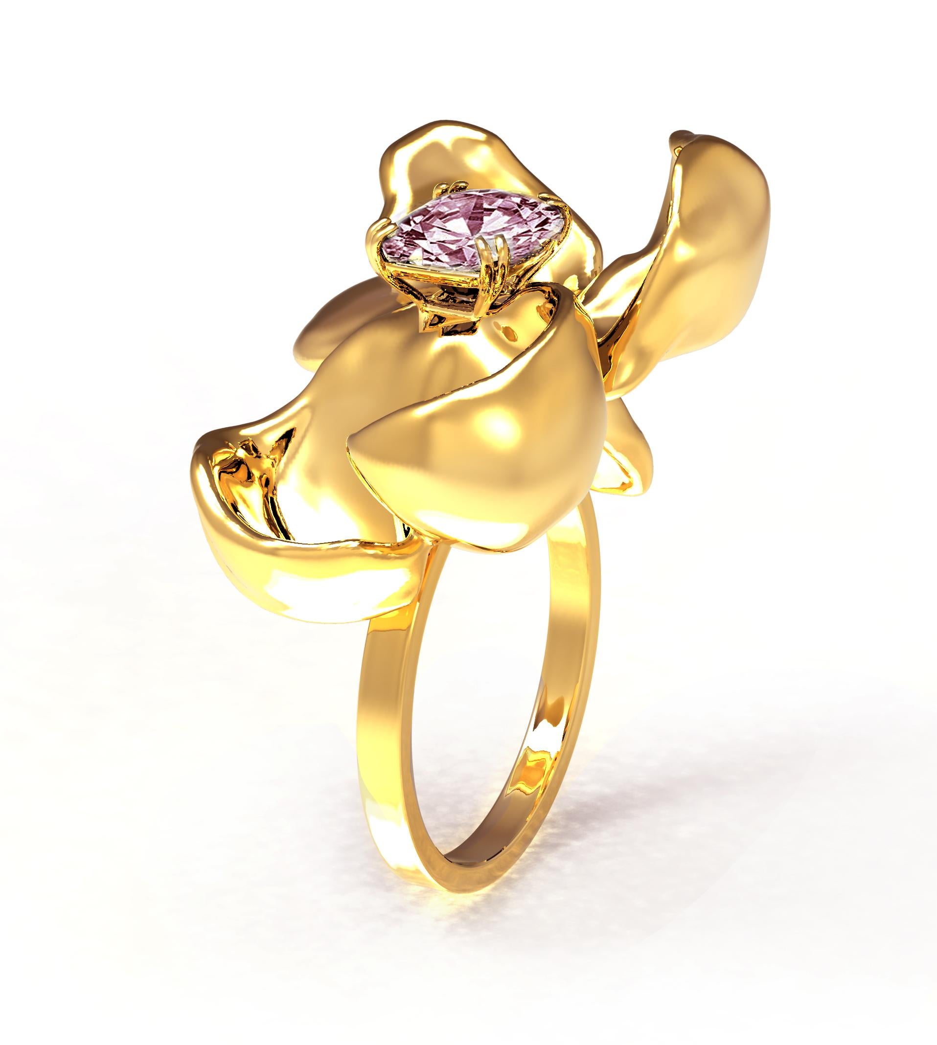 Artist Yellow Gold Engagement Ring with Amethyst For Sale