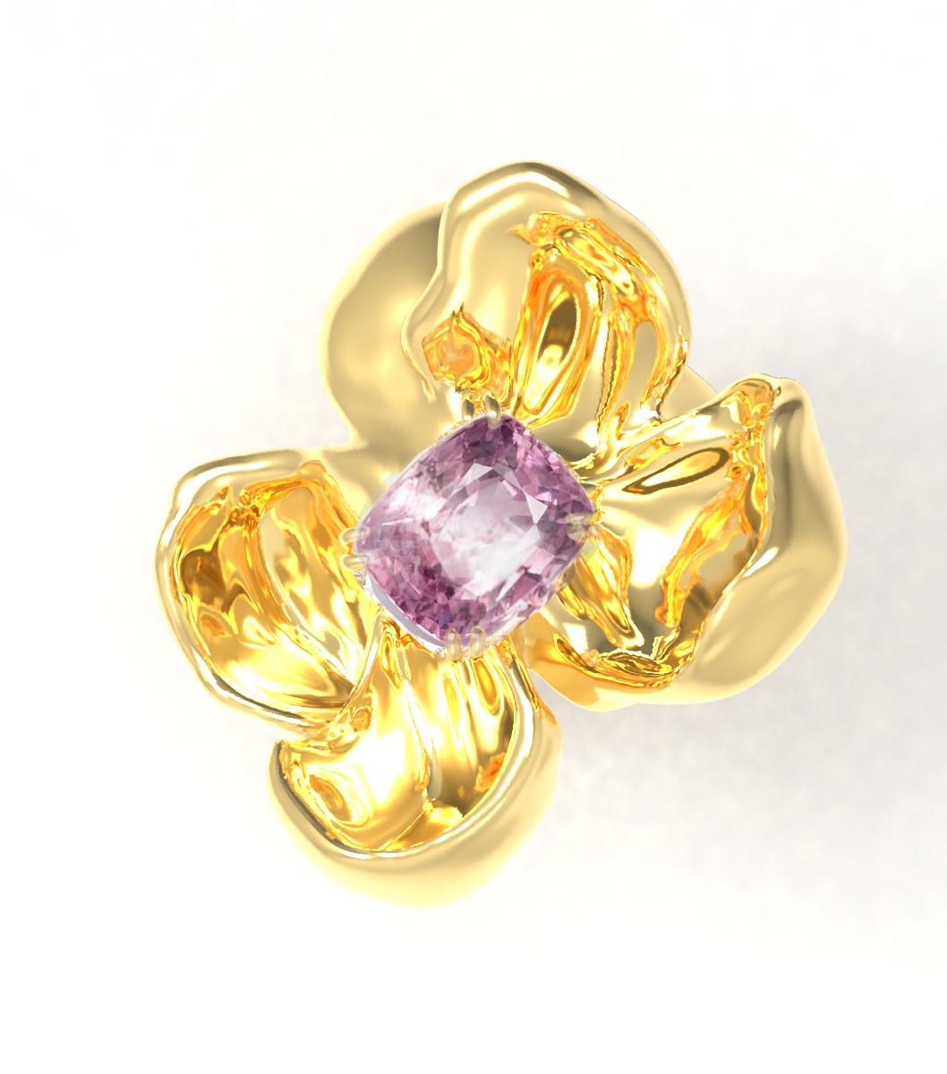 Cushion Cut Yellow Gold Engagement Ring with Amethyst For Sale