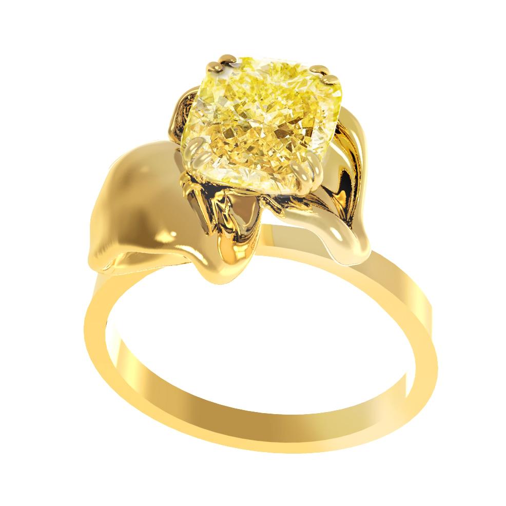 Contemporary Eighteen Karat Yellow Gold Engagement Ring with Yellow Cushion Diamond For Sale