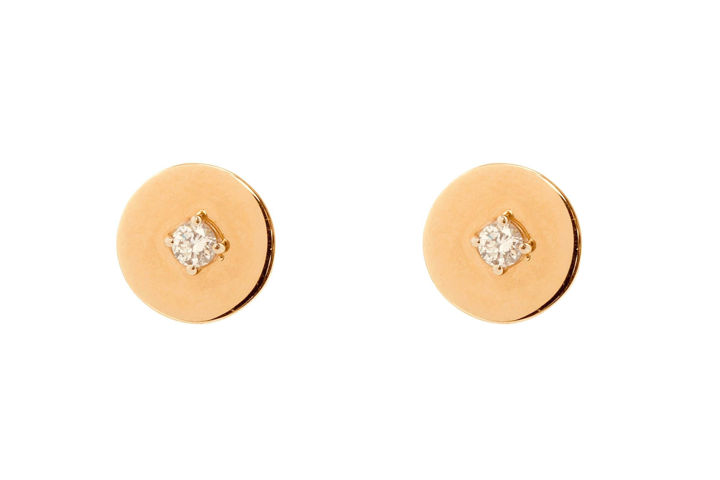 Artisan 18 Karat Yellow Gold Essential 0.14 Karats White Diamonds Dainty Stud Earrings For Sale