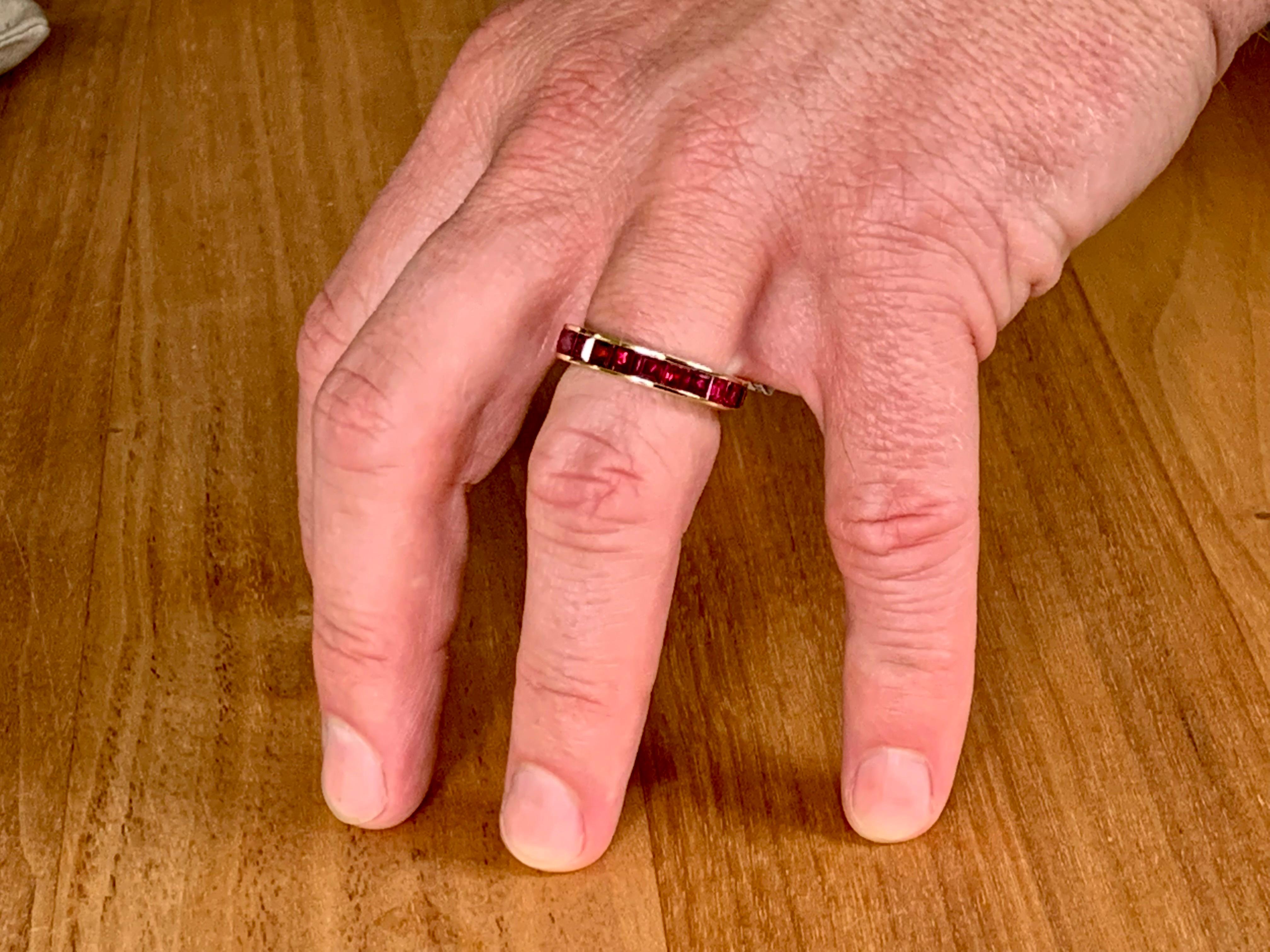 Baguette Cut 18 Karat Yellow Gold Eternity Ring Ruby For Sale