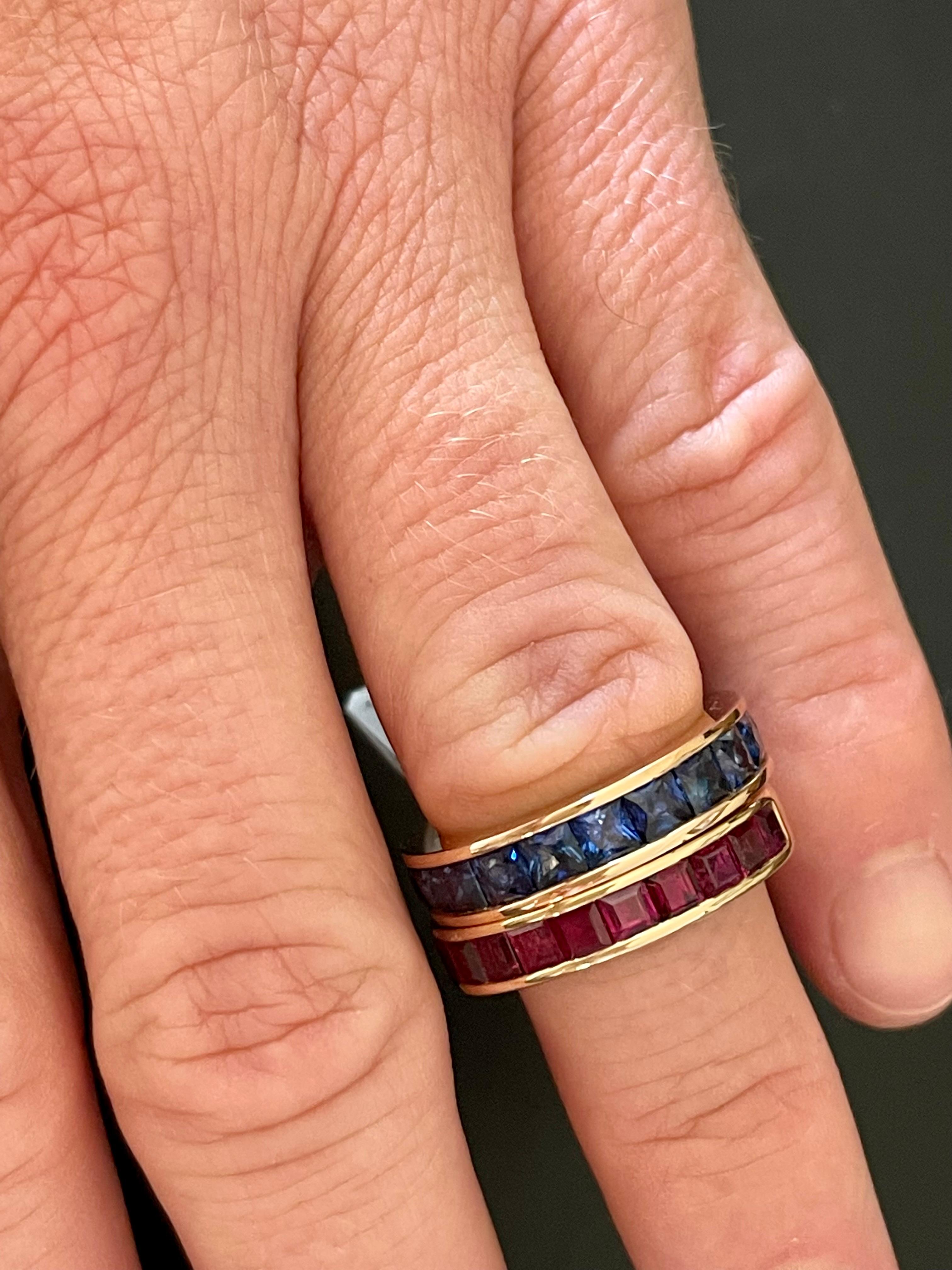 Women's or Men's 18 Karat Yellow Gold Eternity Ring Ruby For Sale