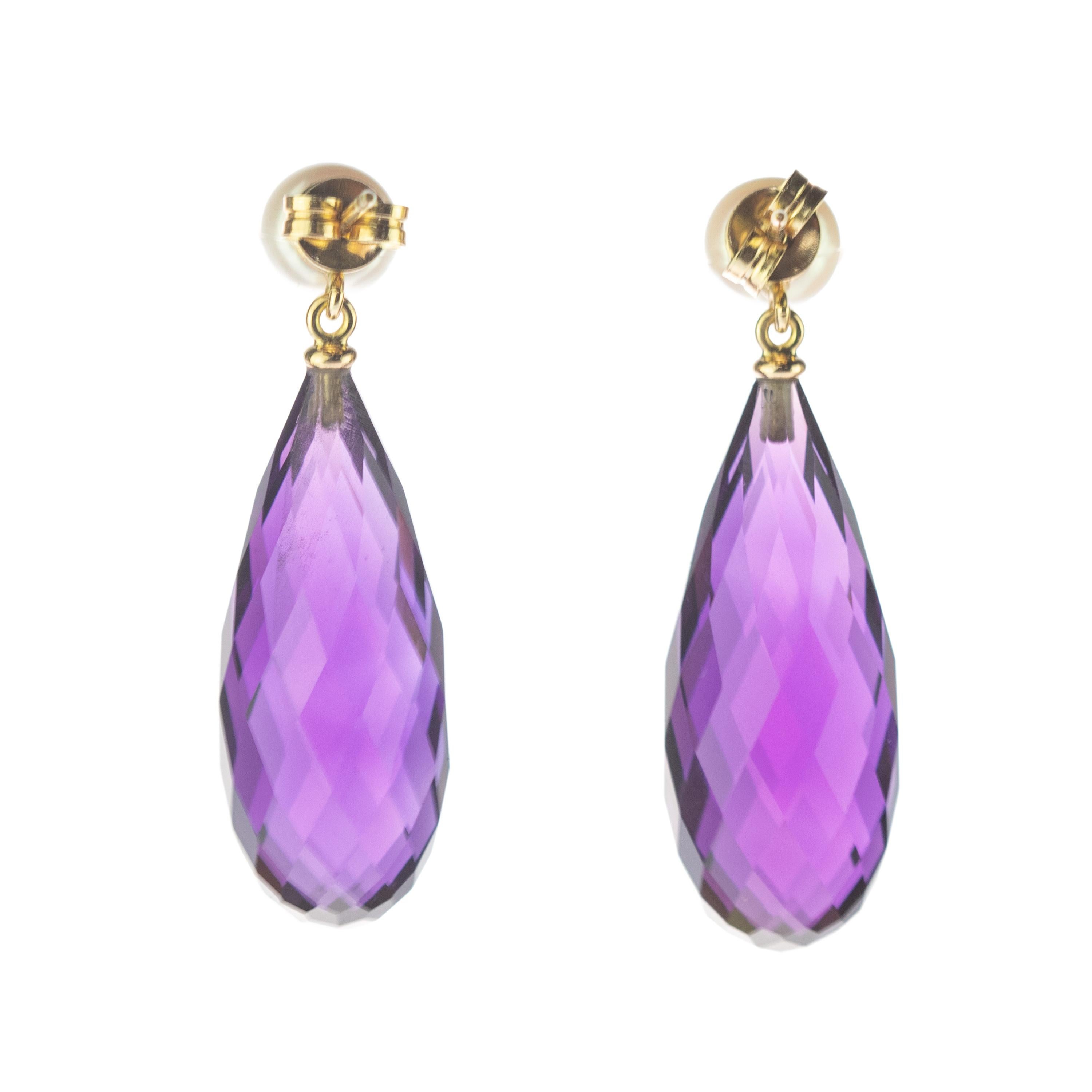 Italienische 18 Karat Gelbgold Facettierte Amethyst-Perlen-Tropfen-Cocktail-Ohrringe mit Tropfen im Zustand „Neu“ im Angebot in Milano, IT