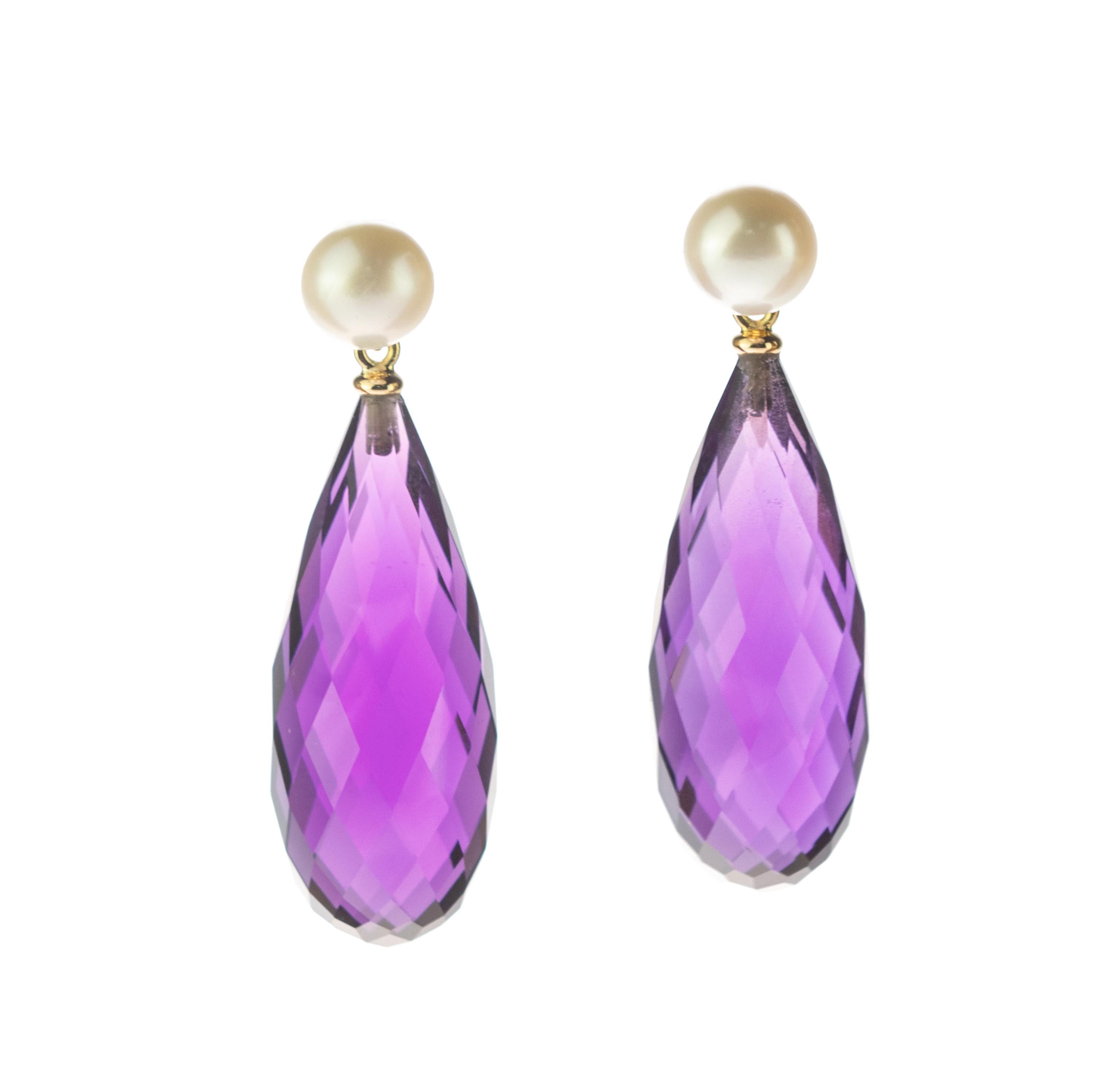 Italienische 18 Karat Gelbgold Facettierte Amethyst-Perlen-Tropfen-Cocktail-Ohrringe mit Tropfen im Angebot 4