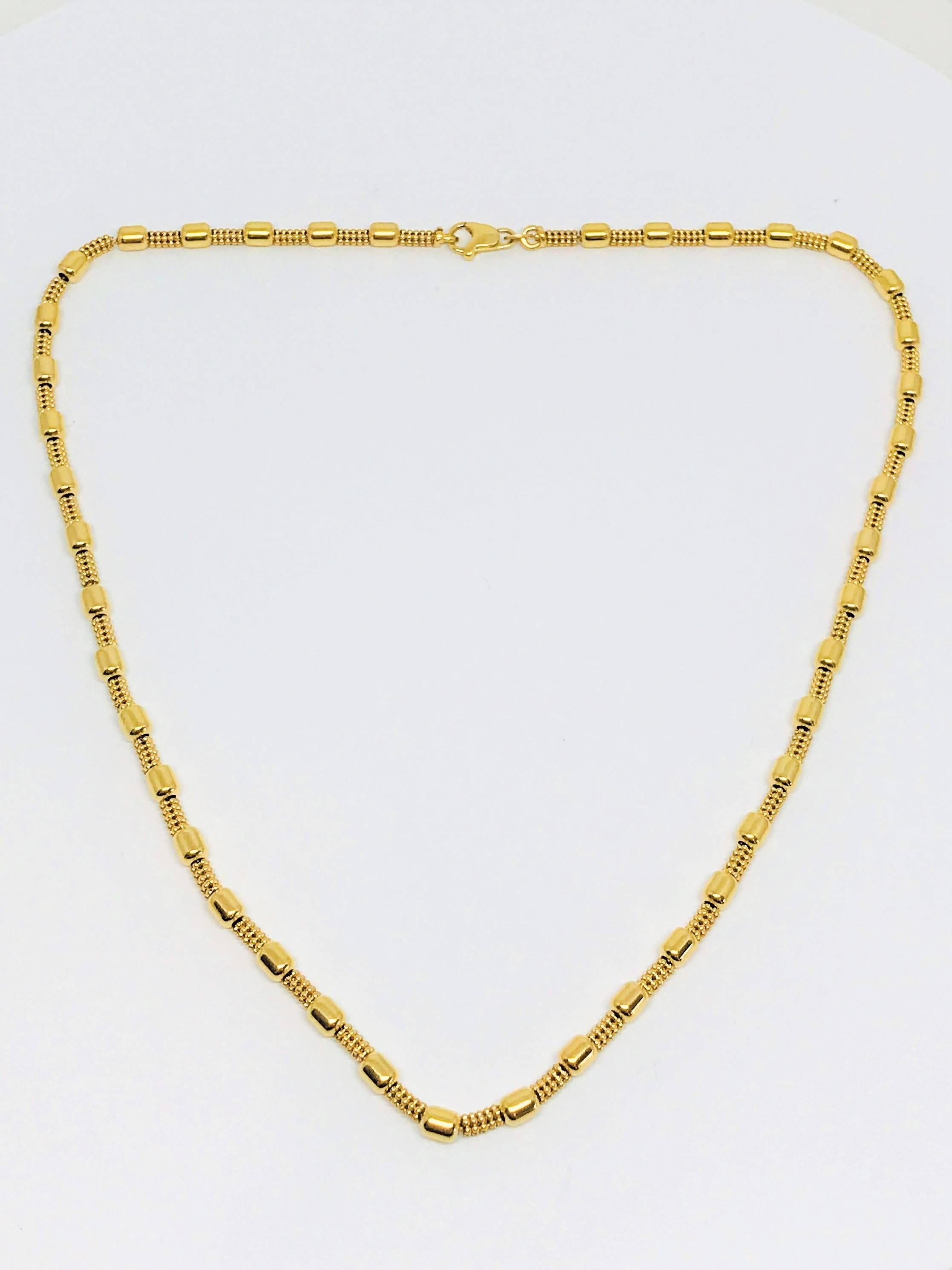 Modern 18 Karat Yellow Gold Fancy Bead Chain Necklace For Sale