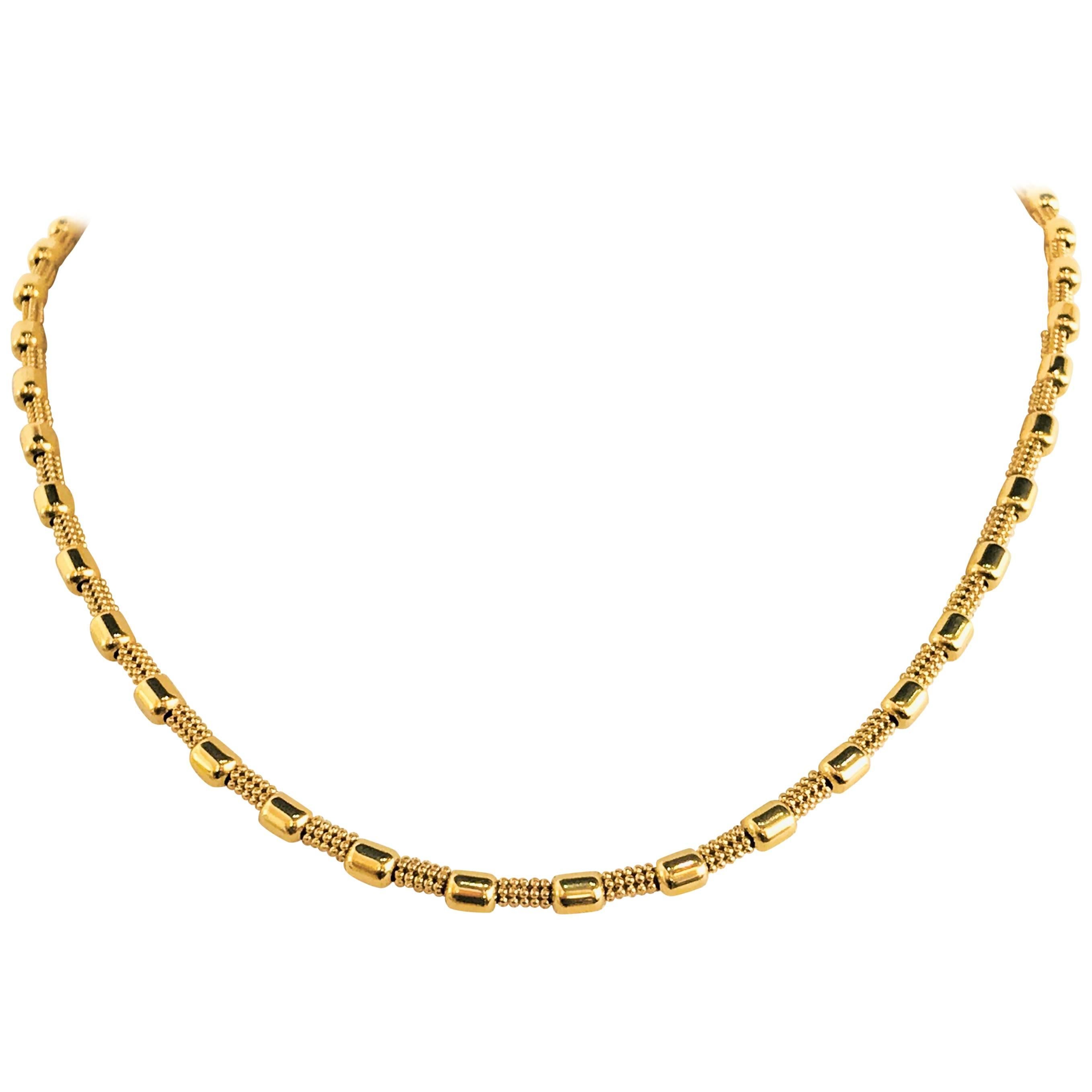 18 Karat Yellow Gold Fancy Bead Chain Necklace For Sale
