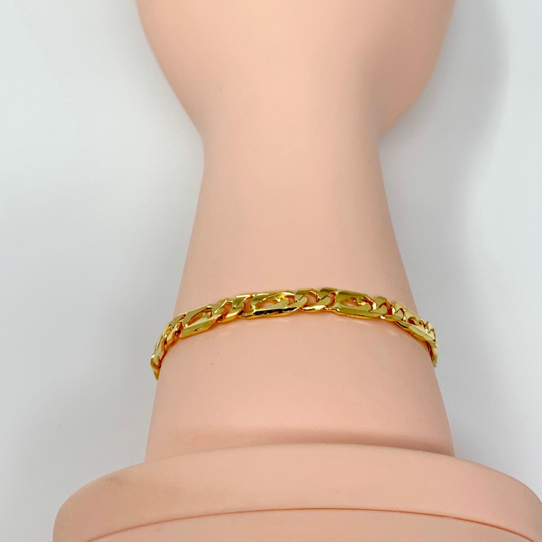 18 Karat Yellow Gold Fancy Figaro Figarucci Link Chain Bracelet 3