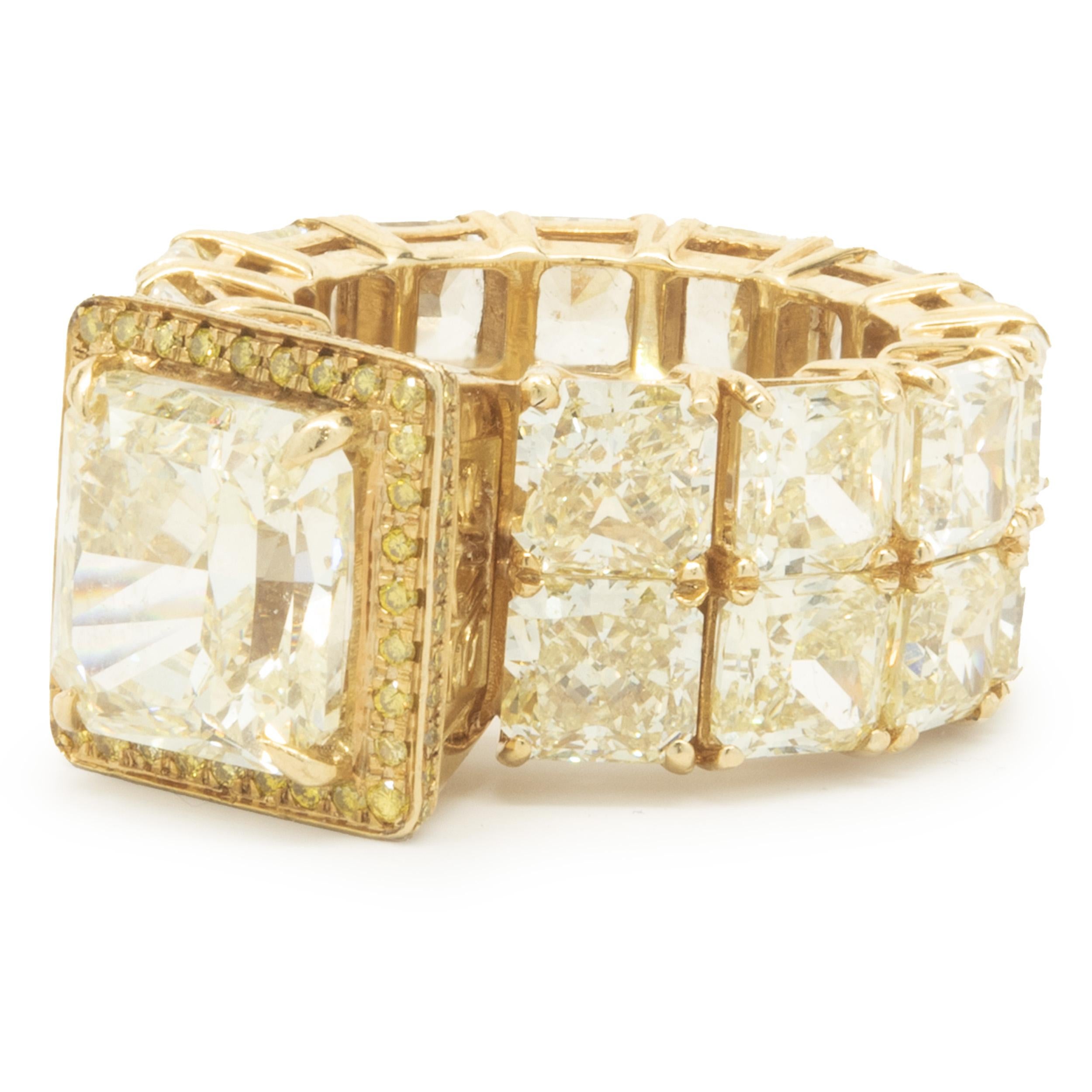 Women's 18 Karat Yellow Gold Fancy Yellow Radiant Cut Diamond Engagement Ring