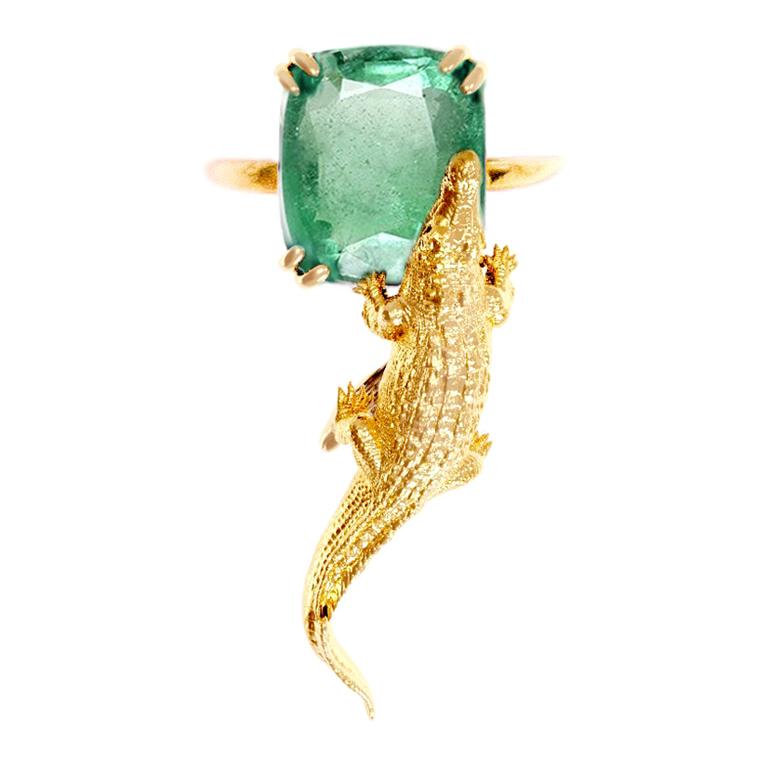 Eighteen Karat Yellow Gold Engagement Ring with Three Carats Emerald