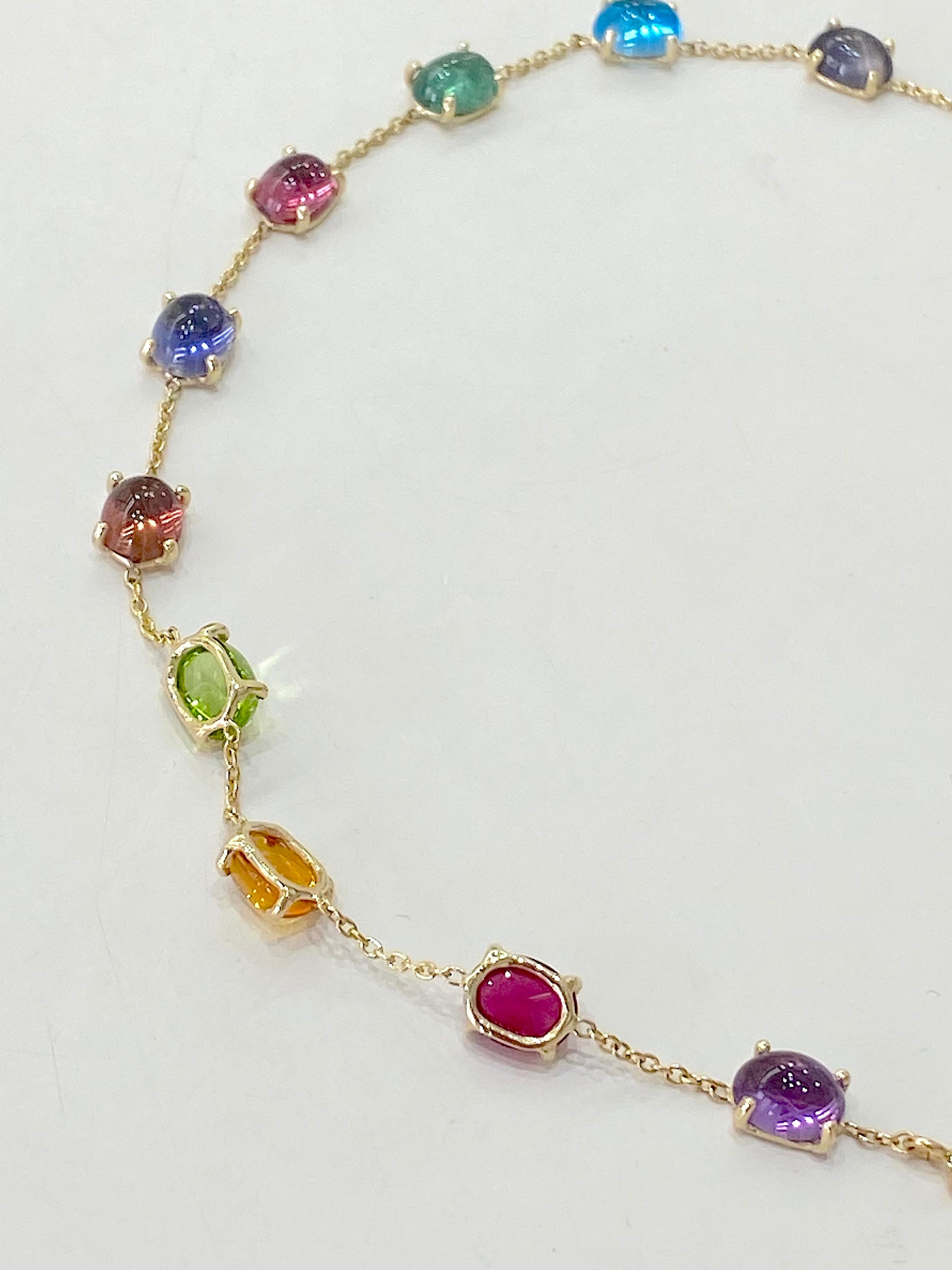 18 Karat Gelbgold Elegante Halskette mit Amethyst, Granat, Citrin, Peridot und Turmalin im Angebot 6