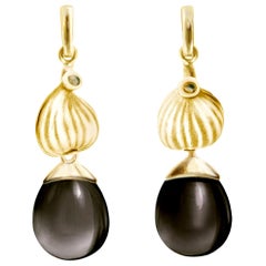 Yellow Gold Contemporary Earrings with Smoky Quartzes by the Artist